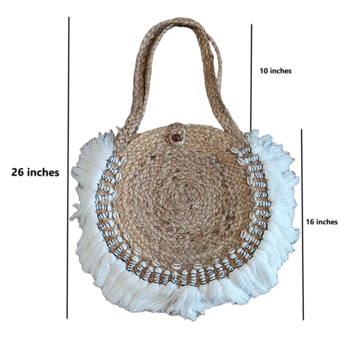 Kayla Jute Handcrafted Crossbody Natural Women Fringe Handbags Summer Boho Bohemian Beach Shoulder Bag Purse Seashell India3