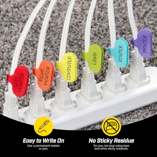 Image of Wrap-It Storage - Cable Labels - Oval, Multi-Color (36 Pack) | Write-On Wire Tags for Cord Identification with Power Strips Behind Desks and TVs