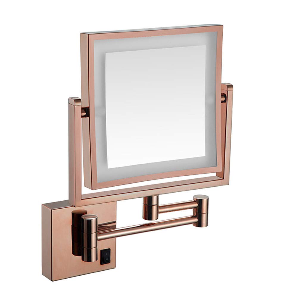 Espejo de maquillaje de montaje en pared, giratorio de 360°, extensible, con Luz LED, Espejo de baño con Aumento de 3X, Espejo de belleza cuadrado plegable de Doble Cara, Blanco Plateado_8 p
