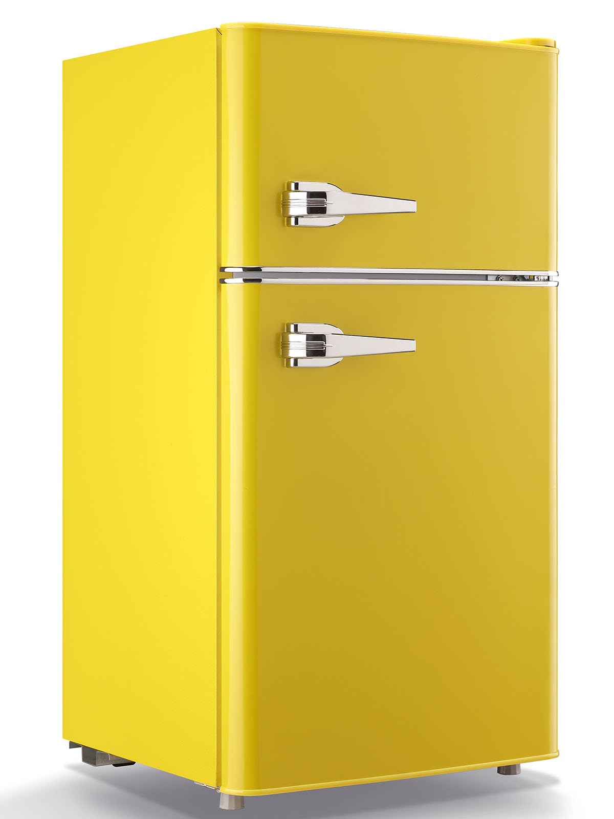 Fridge with Freezer Mini Refrigerator Apartment Size Retro Refrigerator Double door Removable Glass Shelves 7 Temp Gear Detachable Handle Yellow