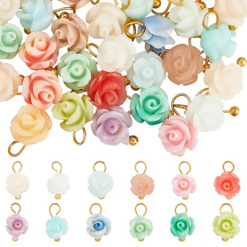 BEAMARKER 60 Colgante de Flor de Coral Sintético con Aros de Latón Dorado. Regalo Hecho A Mano. Accesorios para la Creación de Joyas: Collares, Pendientes, Pulseras Y Llaveros.