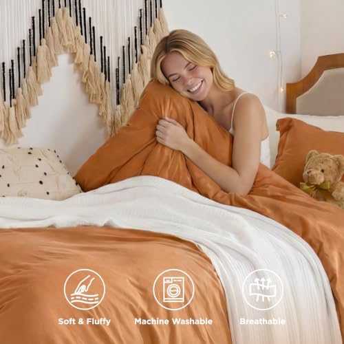 Image of Bedsure Prewashed Twin /Twin XL Duvet Cover, Cotton-Like Bedding Set, Gold | Ultra Soft, Relaxed Texture, Twin XL Breathable Comfort, Hidden Zipper, 8 Corner Ties, Easy Care, OEKO-TEX, Year-Round Use