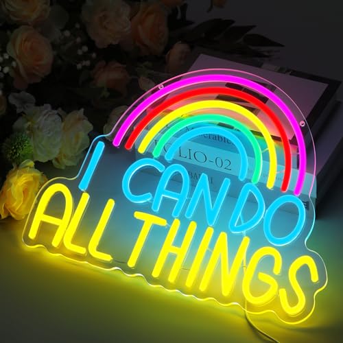 Image of I CAN DO ALL THINGS Neon Lights, LED Neon Signs for Wall Decor, Rainbow Neon Light Sign Neon Room Decor,USB Night Lights for Bedrooms,Bookshops,Libraries, Classrooms,Florists, Parties, Holiday Gifts (16.5*12.6in)