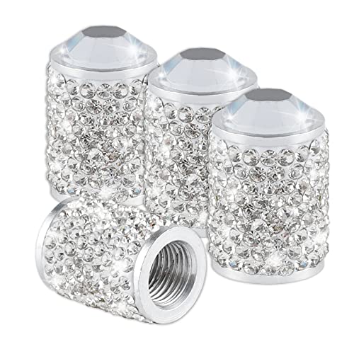 Alpmosn Car Wheel Tire Valve Caps, 4 Pcs Bling Tire Valve Caps, Crystal Tire Caps Shinny Rhinestone For Women, Universal Car Dustproof Tire Valve Caps For Cars, Trucks, Suv And Motorcycles (White) #TOP12