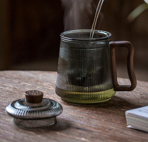 Taza de café de cristal, tazas de café/té de vidrio, taza de té de vidrio resistente al calor china de 420 ml, taza de separación de agua de té, taza de filtro de oficina
