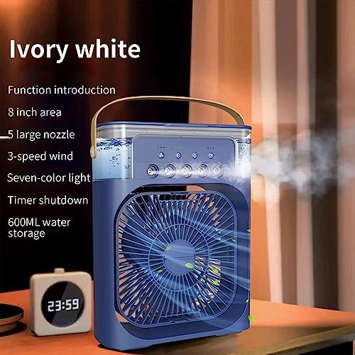 Image of Drumstone (𝟏𝟓 𝐘𝐞𝐚𝐫𝐬 𝐰𝐚𝐫𝐫𝐚𝐧𝐭𝐲) Mini Portable Air Cooler Fan - USB Powered, 3-Speed, Cool Mist Humidifier, 7-Color LED Light & Timer for Home, Office & Travel