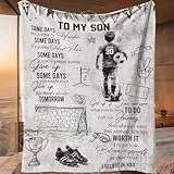 Personalized Soccer Son Fleece Sherpa Blanket - Custom Name Number Soccer Player Throw - to My Son Motivational Fleece Blanket Gift for Boys Teen Athlete Bedroom Decor