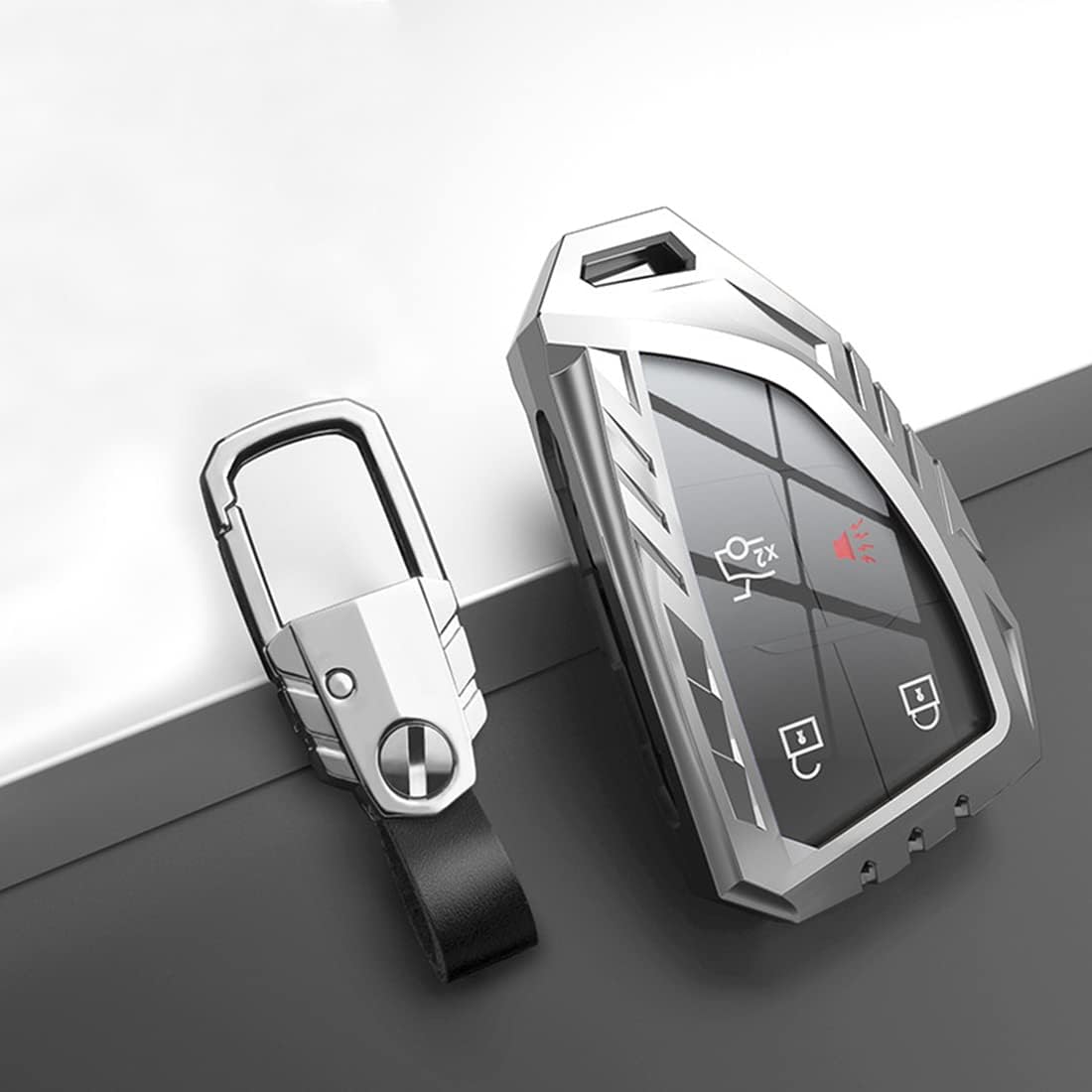 Zinc Alloy Smart Car Key Fob Case Cover Holder Fit for GMC Yukon Chevy Chevrolet Suburban Tahoe GM Buick Encore 2021 2022 with Keychain(Silver)