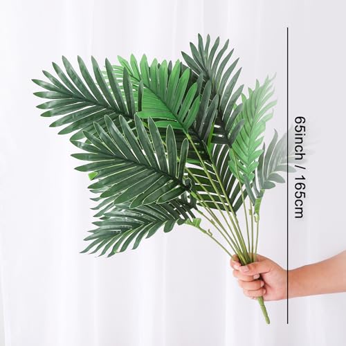 Image of TIED RIBBONS Artificial Palm Green Plants with 12 Leaf Simulated Bonsai Potted Plant Room Decor Office Home Floor Home Outdoors Party Ornament (65 Inch, Vase not Included)