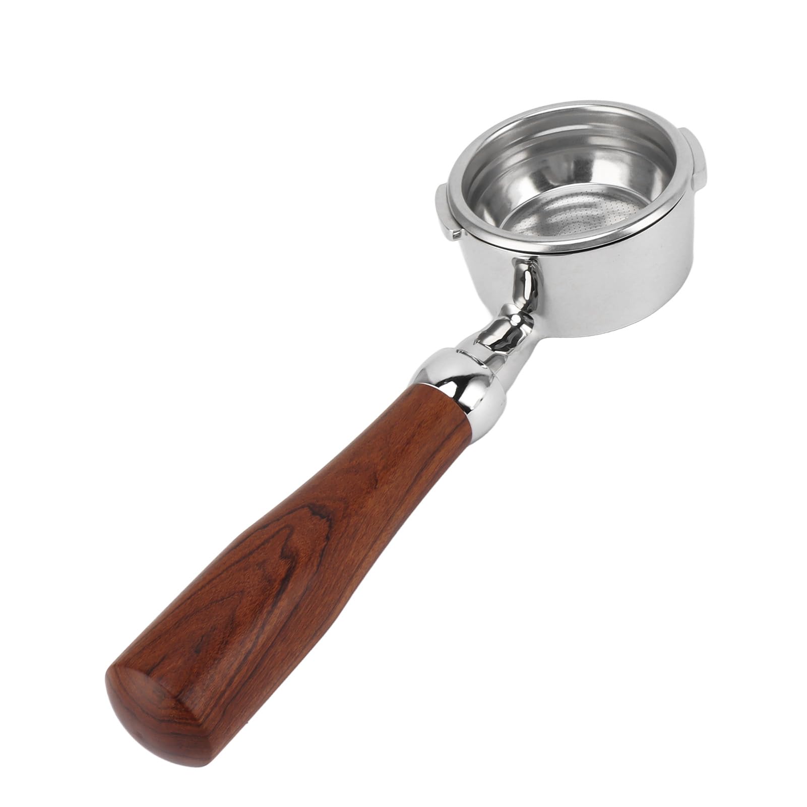 Porte-filtre sans Fond en Acier Inoxydable, 58mm, Double Oreilles, Porte-filtre Nu sans Fond, Accessoires pour Machines (E Cercle Palissandre)