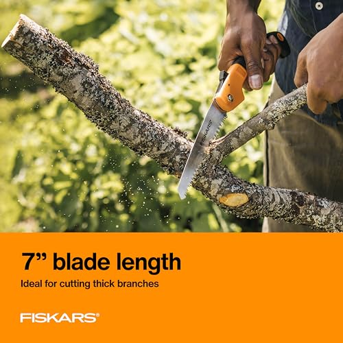 Image of Fiskars Folding Hand Saw, 7 inch Pruning Saw with Power Tooth Blade with Triple Ground Teeth that Powers Through Wood Faster, Soft Grip Handle