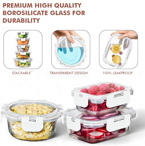 Image of Razab 30 PC Glass Food Storage Containers with Lids - Reusable Glass Meal Prep Containers for Lunch and Leftovers - Airtight & Leakproof Snap Locking Lids - Oven, Freezer, Microwave, Dishwasher Safe