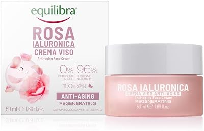 Equilibra Viso, Rosa Ialuronica Crema Viso Anti-aging a Base di Estratto di Rosa Damascena e Acido Ialuronico, Idratante e Levigante, Assorbimento Rapido, Non Unge, 50 ml