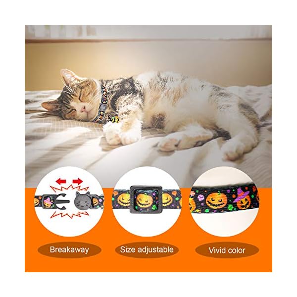 Yuepet 3pcs halloween breakaway cats collars with bell skull pumpkin spider patterns adjustable kitten halloween collars with pendant - image 5