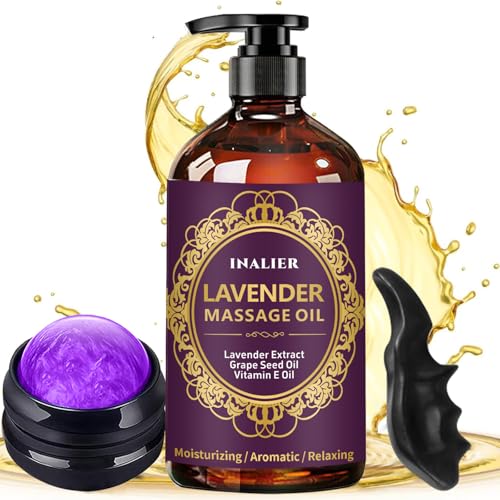 Image of Massage Oil for Massage Therapy,﻿Lavender Oil with Massage Roller Ball & Thumb Saver,SPA Relaxing Oi for Soothing,Massage Kit Spa Gifts for Him Her,Gifts for Men Women