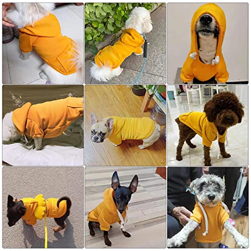Petcare Dog Hoodie Yellow Winter Warm Dog Sweater Soft Fleece Hooded Sweatshirts With Pocket Puppy Sweaters Small Dog Clothes Chihuahua Yorkies French Bulldog Outfits Dog Cold Weather Clothes Coats #TOP3