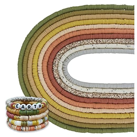 MIIIM 3600 PCS 10 Strands Clay Beads Polymer Clay Beads for Jewelry Making, Vinyl Heishi Beads 6mm for Surfer Bracelets Necklace Making (Earth)