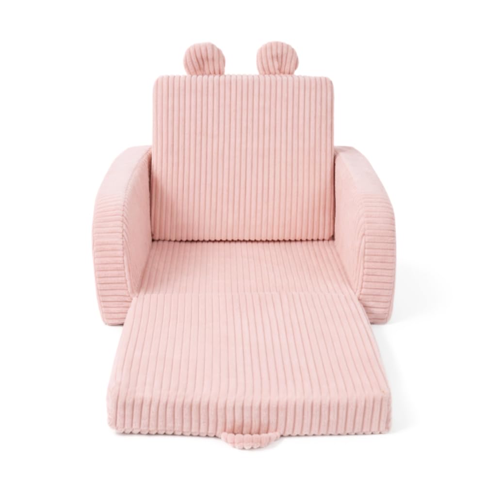 Flumi Kindersessel klappbar personalisiert mit Namen, Kindersofa ausklappbar mit Liegefunktion, Kinder Couch für Kinderzimmer (Cord rosa)