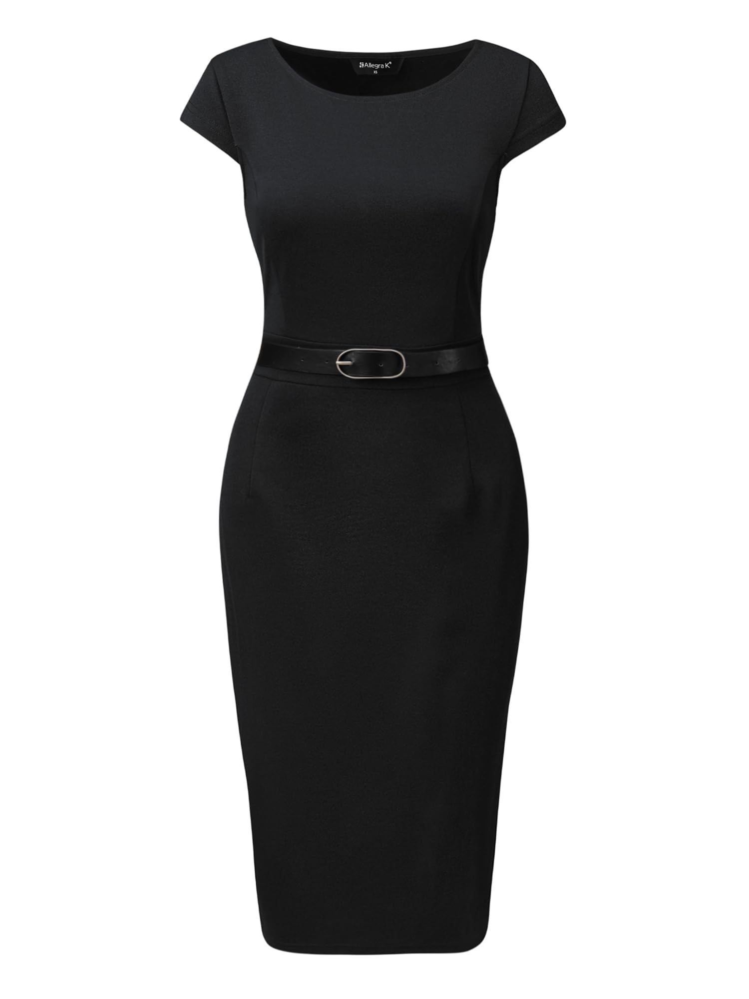 Allegra K Business Casual Dress for Womens Cap Sleeve Boat Neck Belted Pencil Dress