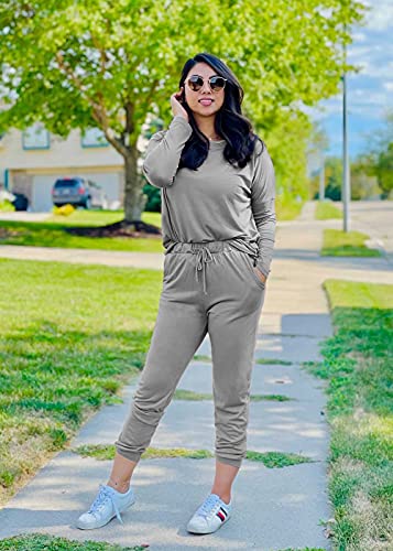 Image of PRETTYGARDEN Women's Two Piece Outfit Short Sleeve Pullover with Drawstring Long Pants Tracksuit Jogger Set