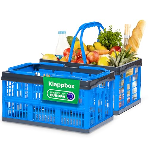 Novaliv Klappbox Blau 2er Set - 16L Faltkorb mit Henkeln - Vielseitiger Einkaufskorb - Praktische Aufbewahrungsbox