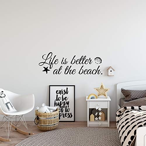 Amazon Com My Vinyl Story Large Life Is Better At The Beach Wall Sticker Home Decor Wall Decal Nautical Decor Sand Boat Quote Wall Art Vinyl Starfish Shell Ocean Beach House Decoration Sign