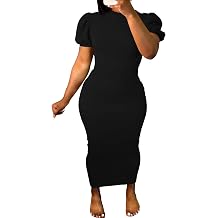 Women's Bodycon Maxi Dress Summer Puff Sleeve Casual Elegant Party Club Night Out Dress