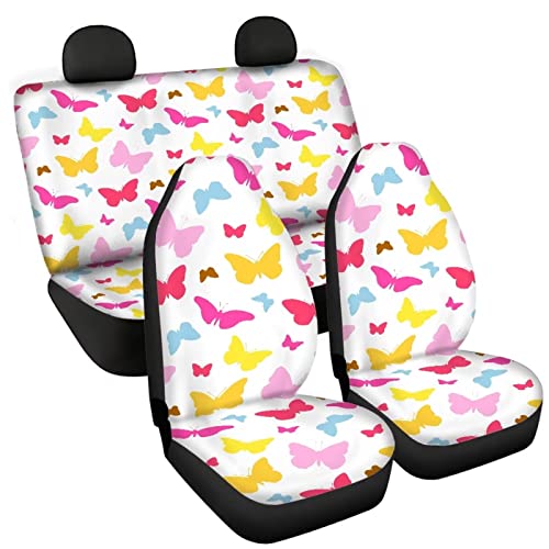 Image of Modysero Funny Butterfly Print Custom Fitted Car Seat Cover Full Set Soft Durable Automotive Seat Cover for Women All Season Full Coverage Decor Accessories Universal Fit Most Cars