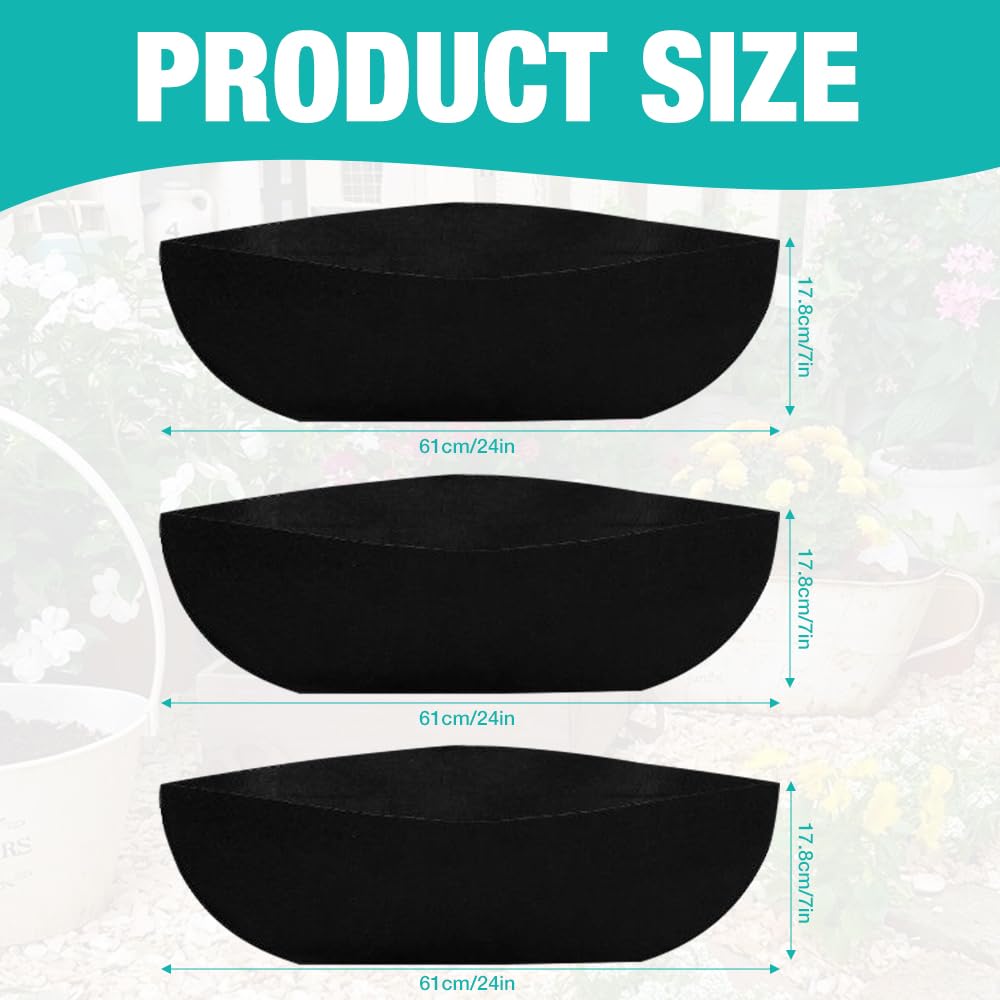 Foreverup 3Pcs Natural Coco Fiber Liners for Oval Trough Hanging Baskets, 24 Inch Hanging Basket Liner, Wall-mounted Coco Basket Liners for Wall Planters, Window Hanging Planters Indoor Outdoor,Black - Image 2