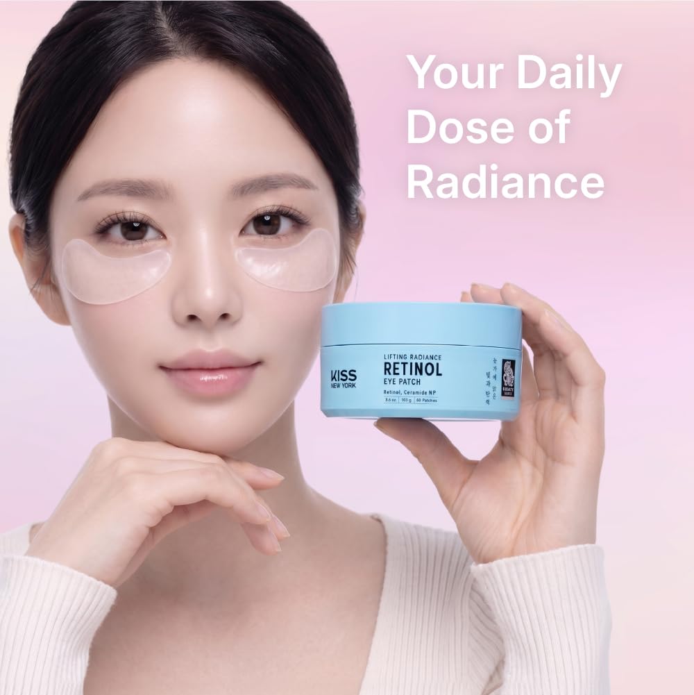 Kiss NEW YORK Lifting Radiance Retinol Hydrogel Under Eye Patches for Dark Circles & Puffy Eye Bags, Firming Hydrating Korean Skincare With Collagen Improves Look of Wrinkles & Fine Lines, 60 Count | For Dark Circles & Puffy Eye Bags, Firming Hydrating Korean Skincare, With Collagen, Improves Look of Wrinkles & Fine Lines