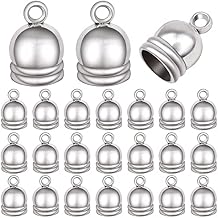 Aylifu 50pcs Silver Cord End Caps Glue-in Tassel Cap Clasps Connectors Leather Cord Findings Kit for DIY Bracelet Necklace Jewelry Making