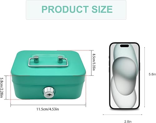 Miniatura 2 de Mini caja de efectivo de acero con bloqueo, pequeña caja de seguridad con asa portátil, banco de dinero sin bandeja de dinero, lata para efectivo