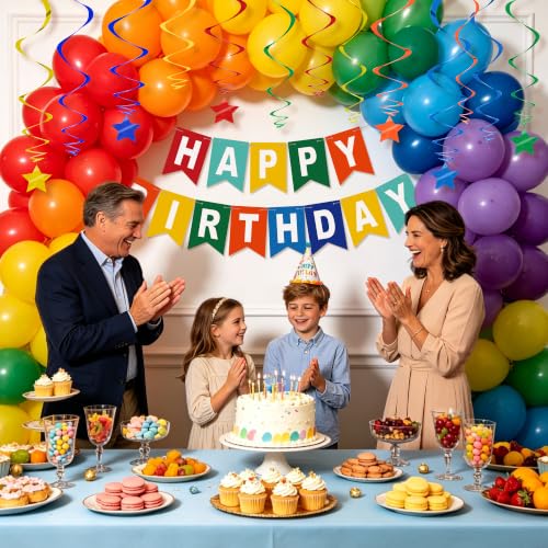 Image of BEISHIDA Rainbow Happy Birthday Banner with Stars for Kids Women Men Birthday Decor
