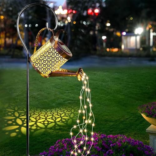 Watering Can with Lights, Solar Lights for Outdoor Garden Art Decor Hanging Solar Lanterns, Metal Waterproof for Walkway Yard Pathway Patio Table