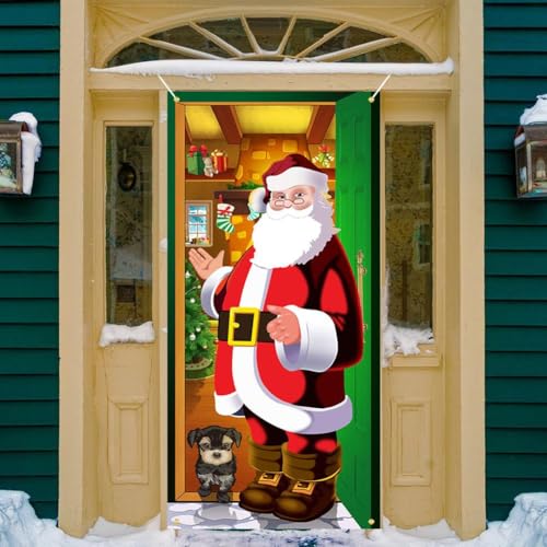 KITPIPI Decoração de porta da frente de Natal, capas de porta de tecido elástico de Natal de 1,8 x 3