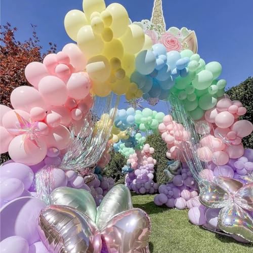 Image of MEBAY Pastel Balloon Garland Arch Kit 146Pcs Macaron Pink Blue White Yellow Latex Balloons Different Sizes 18 12 10 5 Inch for Gender Reveal Baby Shower Wedding Birthday Party Decoration