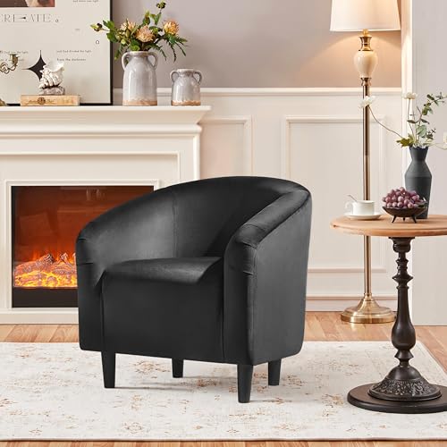 Yaheetech Barrel Chair, Modern Accent Chair Comfy Velvet Armchair Club Sofa Chair Vanity Chair for Living Room Bedroom Office Small Space, Black - Image 3