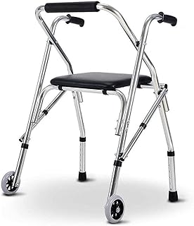 Foldable Elderly Rolling with Seat 2 Wheels Lightweight Upright Adjustable Height Step Assist for Indoor Outdoor Double The Comfort