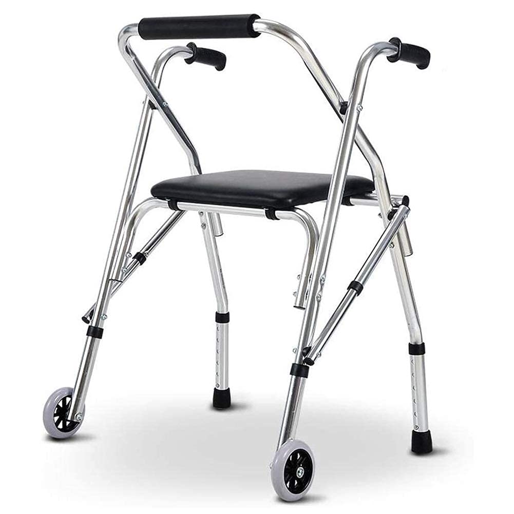 Foldable Elderly Rolling Walker with Seat 2 Wheels Lightweight Upright Walker Adjustable Height Step Assist for Indoor Outdoor Double the comfort