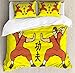 Produktbild ABAKUHAUS Kung Fu Bettbezugs Set Für Doppelbetten, Cartoon und, Milbensicher Allergiker geeignet mit Kissenbezügen, 200 x 200 cm, Yellow Dark Salmon