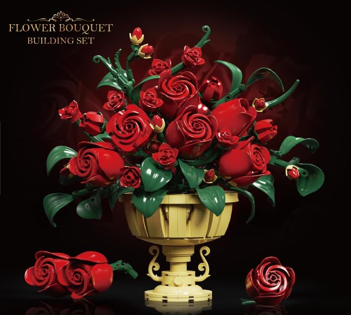 Close-up of various rose stages, from buds to full blooms, with green leaves and stems.