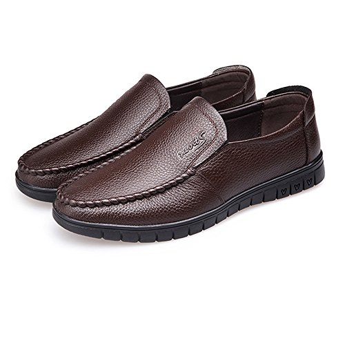 Classic Men's Shoes Genuine Leather Slip-on Flat Soft Sole Loafer (Perforation Optional)(Dark BN,10 M US)3