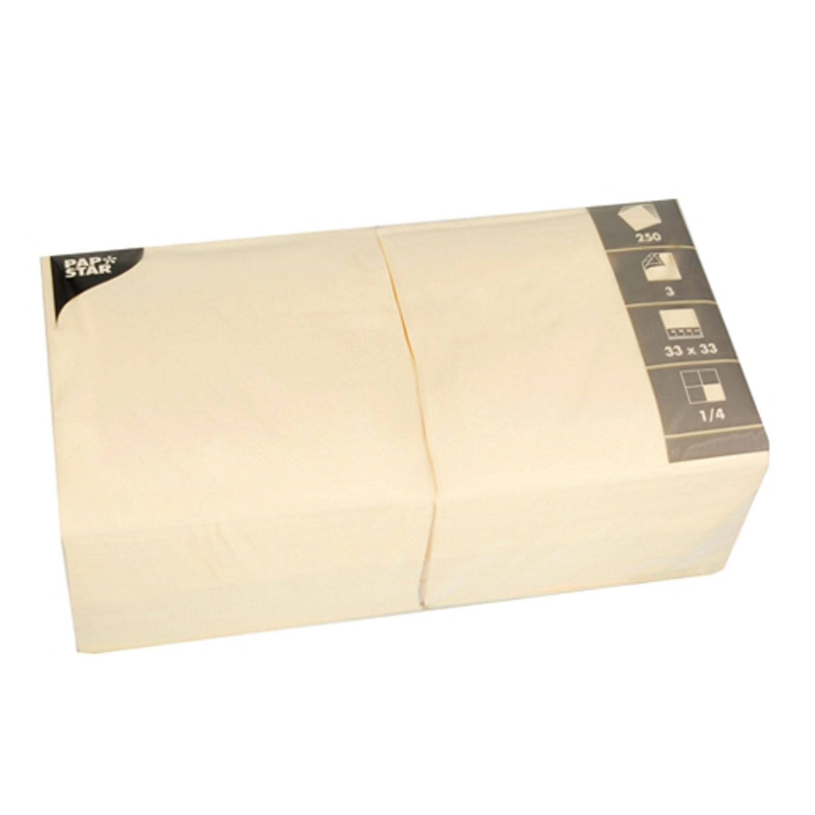 Papstar 1 cartone=4 x 250 tovaglioli, 3-strati 1/4-C 33 cm x 33 cm crema 12478