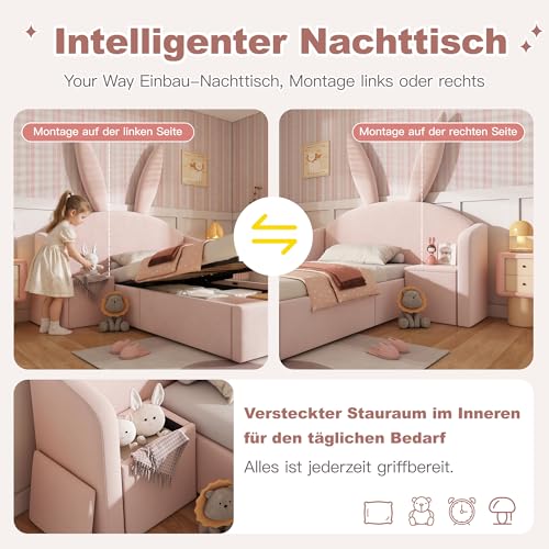 Cama infantil con orejas de conejo rosa para dormitorios juveniles 5