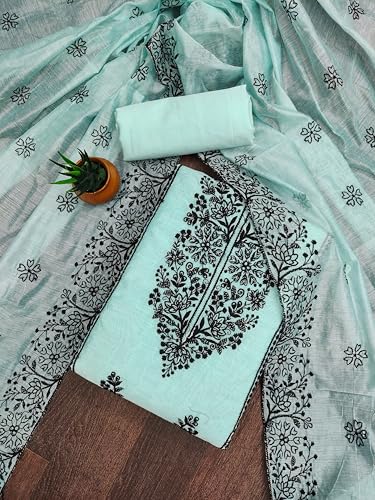 Image of Sidhidata Cotton Women's Chanderi Embroidery Work Unstitched Salwar Suit Dress Material With Chanderi Embroidered Dupatta