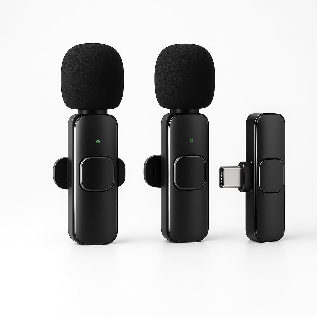 Kit com 2 Microfones de Lapela Sem Fio USB-C para Celular Android, iPad, MacBook +