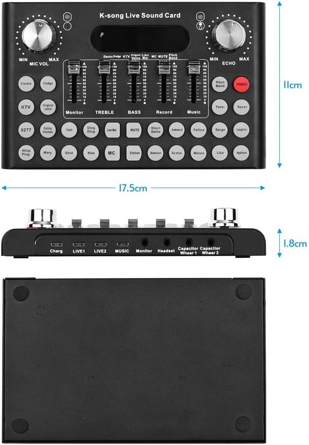 Smartphone Computer Live Sound Card Voice Changer Device Audio Mixer Built-in Multiple Sound Effects for Recording