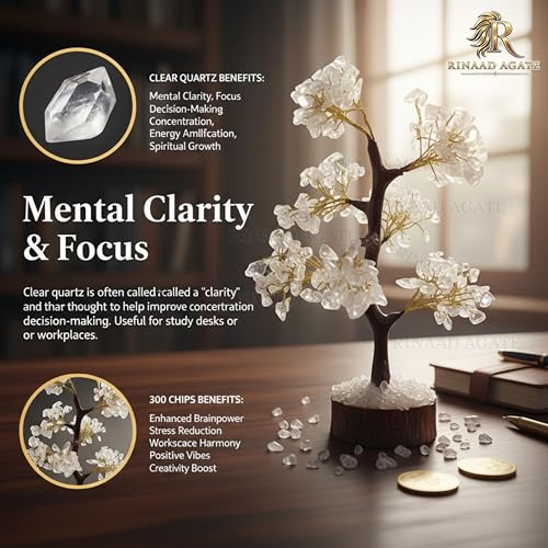 Image of Clear Quartz Crystal Tree with 300 Natural Healing Chips | 11 Inch Vastu Feng Shui Lucky Gemstone Tree for Wealth, Positivity & Home Decor | Reiki Energy Crystal Bonsai Gift for Prosperity India