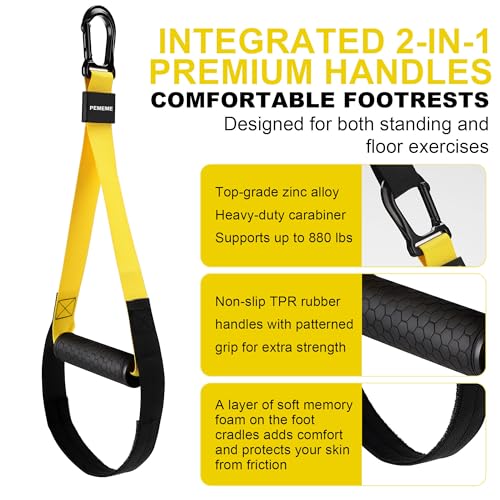 Home Resistance Training Kit | Full-Body Workout with Suspension Trainer Straps, Door Anchor, Handles, and Carrying Bag | Complete Home Gym Equipment (Yellow) - Thumbnail 2