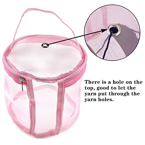 Aylifu Small Crochet Thread Storage Bag Round Mesh Yarn Storage Bag Mini Yarn Drum Knitted Bag For Carrying Yarn Balls,Crochet Sets, Sewing Accessories (Pink) 1Pcs #TOP2